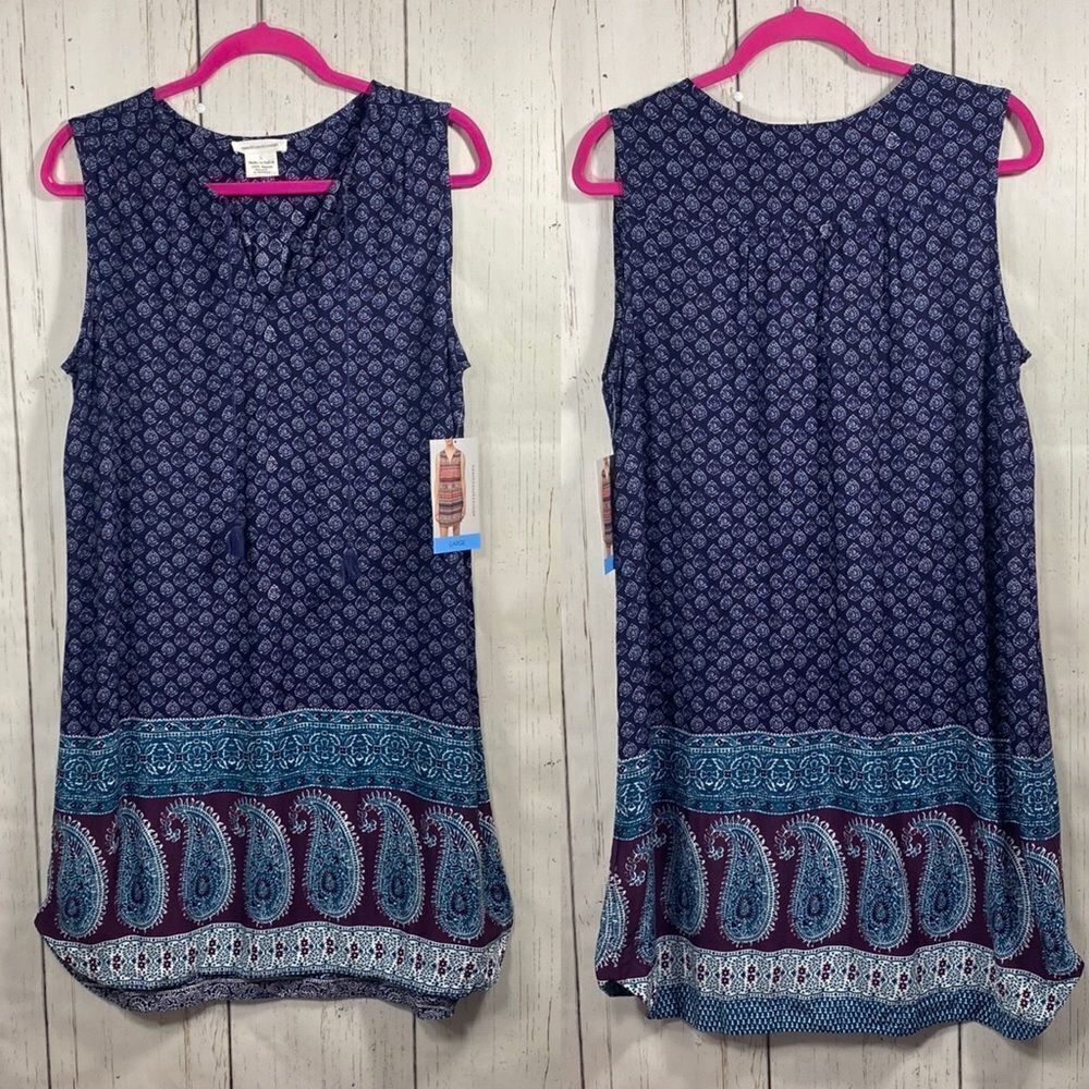 BeachLunchLounge Boho Paisley Shift Dress Sleeveless Rayon Tunic L Resort Beachy